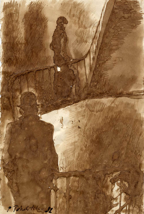 Pavel Tchelitchew - The Stair - 1932 sepia ink and wash on paper